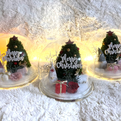 新作早割クリスマス2023 プリザーブドドライフラワーガラスドーム バラとヒムロスギツリー サンタトナカイプレゼント 15枚目の画像