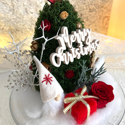 新作早割クリスマス2023 プリザーブドドライフラワーガラスドーム バラとヒムロスギツリー サンタトナカイプレゼント 4枚目の画像