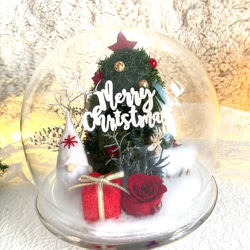 新作早割クリスマス2023 プリザーブドドライフラワーガラスドーム バラとヒムロスギツリー サンタトナカイプレゼント 5枚目の画像
