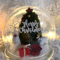 新作早割クリスマス2023 プリザーブドドライフラワーガラスドーム バラとヒムロスギツリー サンタトナカイプレゼント 8枚目の画像