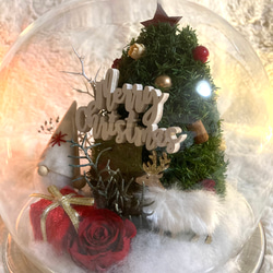 新作早割クリスマス2023 プリザーブドドライフラワーガラスドーム バラとヒムロスギツリー サンタトナカイプレゼント 11枚目の画像