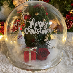 新作早割クリスマス2023 プリザーブドドライフラワーガラスドーム バラとヒムロスギツリー サンタトナカイプレゼント 14枚目の画像