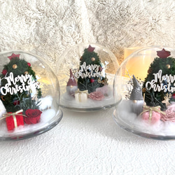 新作早割クリスマス2023 プリザーブドドライフラワーガラスドーム バラとヒムロスギツリー サンタトナカイプレゼント 6枚目の画像