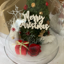 新作早割クリスマス2023 プリザーブドドライフラワーガラスドーム バラとヒムロスギツリー サンタトナカイプレゼント 17枚目の画像