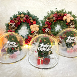 新作早割クリスマス2023 プリザーブドドライフラワーガラスドーム バラとヒムロスギツリー サンタトナカイプレゼント 16枚目の画像