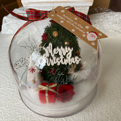 超早割クリスマス2025 プリザーブドドライフラワーガラスドーム