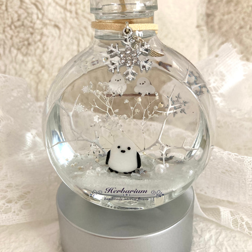 超早割祭2024 ハーバリウムオイル 雪の妖精シマエナガ 雪の結晶鳥の羽  