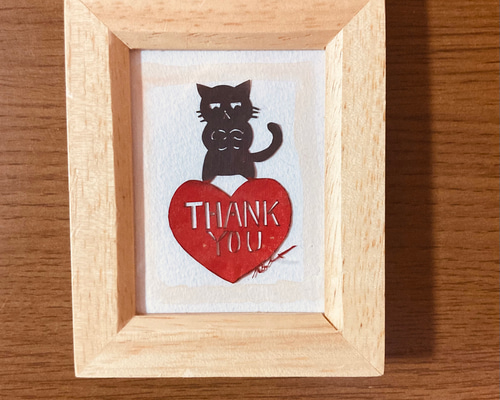 ■なな■クリーブ　猫ちゃんの絵 ミニ切り絵:なまいき猫ちゃんthankyou 1 切り絵 ナツさん@助太刀