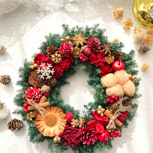 超早割クリスマス2025 プリザーブドドライフラワーウィンターリース