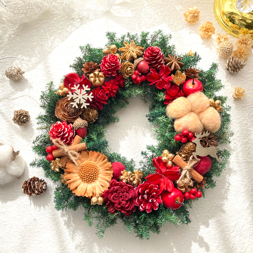 超早割クリスマス2025 プリザーブドドライフラワーウィンターリース