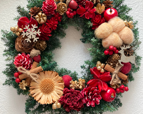 超早割クリスマス2025 プリザーブドドライフラワーウィンターリース