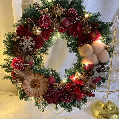 超早割クリスマス2025 プリザーブドドライフラワーウィンターリース