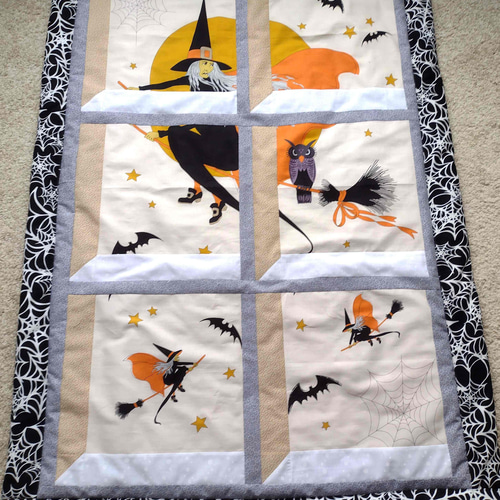 ハロウィン、ウィッチパネルパッチワーク、ひざ掛け、お昼寝