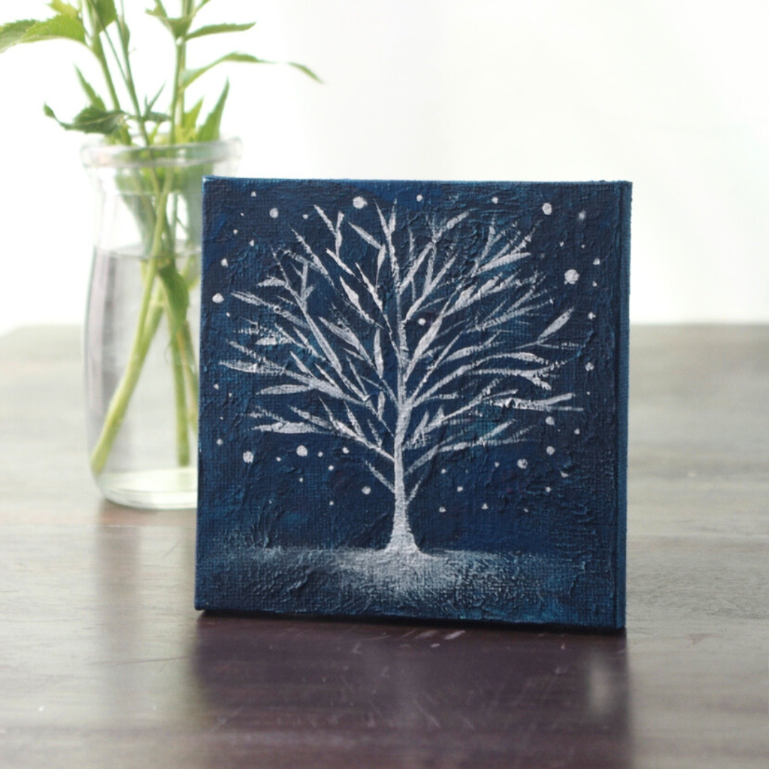 数量限定！在庫処分セール 売り切れ御免 受注制作】【原画】雪の降る木 La 絵画 送料無料 (10cm角) 絵画