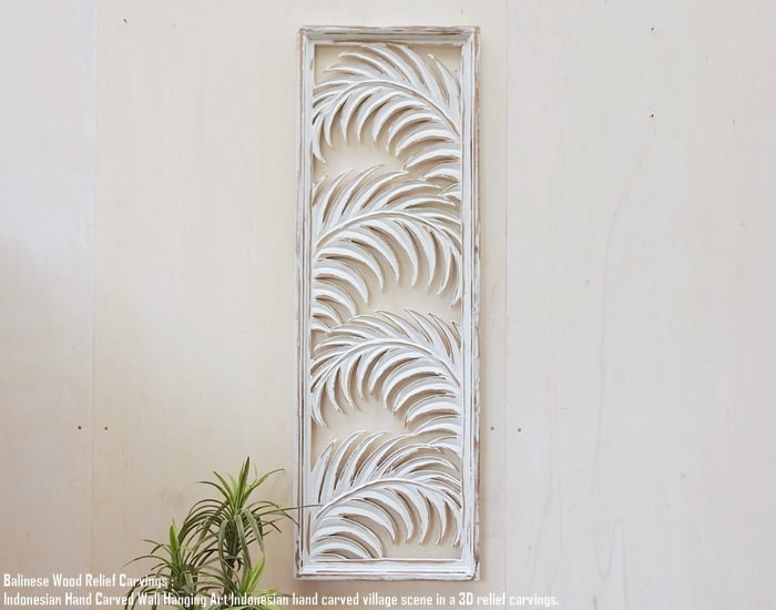 レリーフ 40cm×120cm WW ヤシの葉 アートパネル 木彫り フレーム 彫刻アート 欄間 壁掛け 飾り 壁飾り