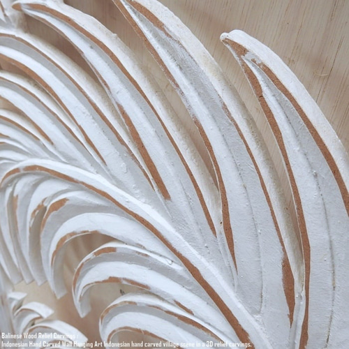レリーフ 40cm×120cm WW ヤシの葉 アートパネル 木彫り フレーム 彫刻