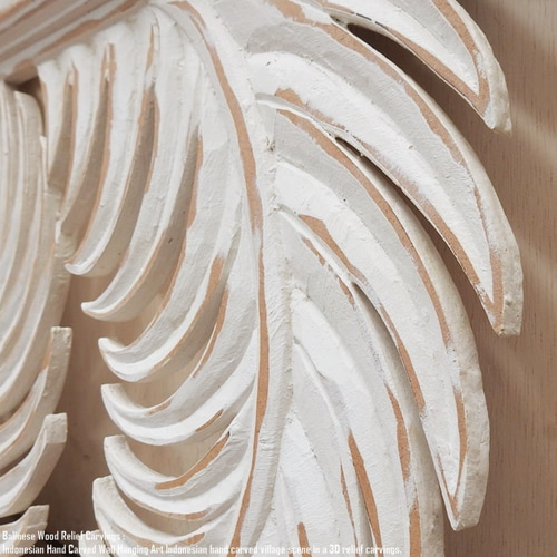 レリーフ 40cm×120cm WW ヤシの葉 アートパネル 木彫り フレーム 彫刻