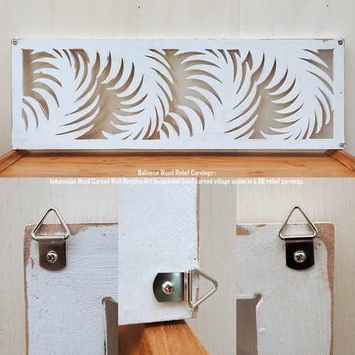 レリーフ 40cm×120cm WW ヤシの葉 アートパネル 木彫り フレーム 彫刻