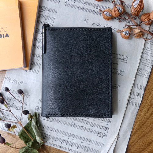 イタリア革のメモ帳カバー／ブロックロディアNo.12専用／黒 メモ帳