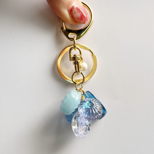 本物のお花を使った勿忘草のドロップキーホルダー チャーム バッグ