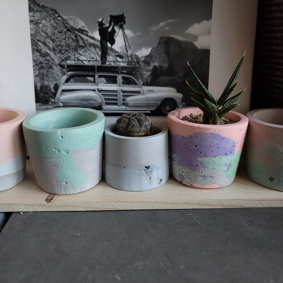セメント鉢　ミニpot　ピンク　マーブル　cement pot//PINK　植木鉢 7枚目の画像
