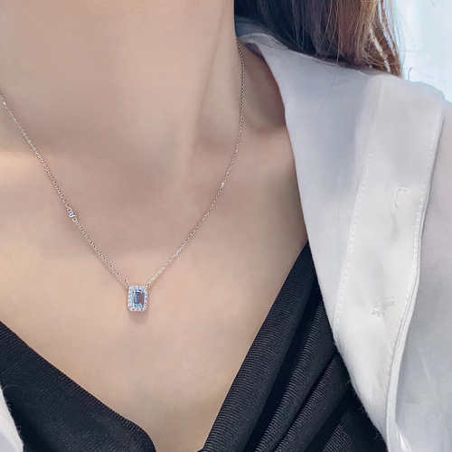 天然ダイヤモンド付きアクアマリンネックレスk18 ネックレス  