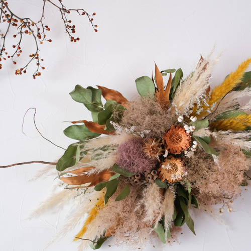 秋の便りの壁掛けタペストリー ワイルドフラワー パンパスグラス