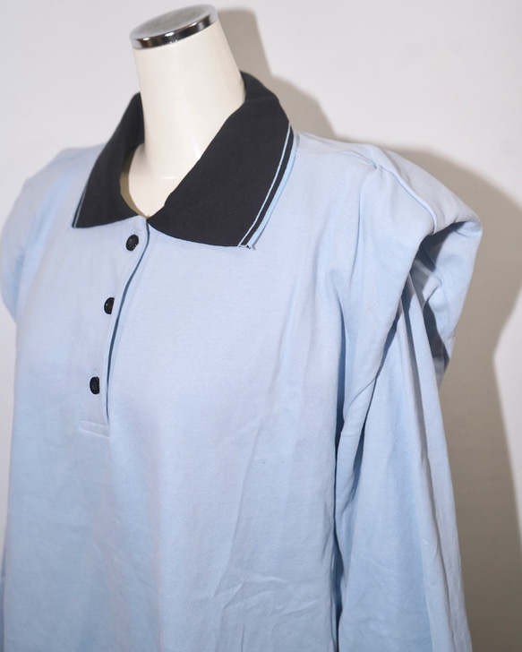Point Shoulder Big Polo-shirts (sax blue) 長袖Ｔシャツ ブルー 青 カジュアル 4枚目の画像
