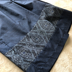 大島紬のパッチワークワイドパンツ　青割り込み絣　ウエストゴムの楽ちんパンツ　ご希望の股下丈で　着物リメイク 5枚目の画像
