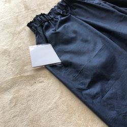 大島紬のパッチワークワイドパンツ　青割り込み絣　ウエストゴムの楽ちんパンツ　ご希望の股下丈で　着物リメイク 4枚目の画像
