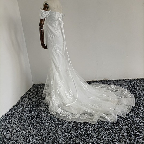高品質！オフショル ウエディングドレス オフホワイト 3D立体レース刺繍 結婚式/披露宴 6枚目の画像