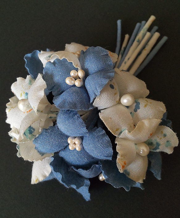 天然素材(綿100%)　オートクチュール　コサージュ　小花　ブルー　花柄　プチギフト 7枚目の画像
