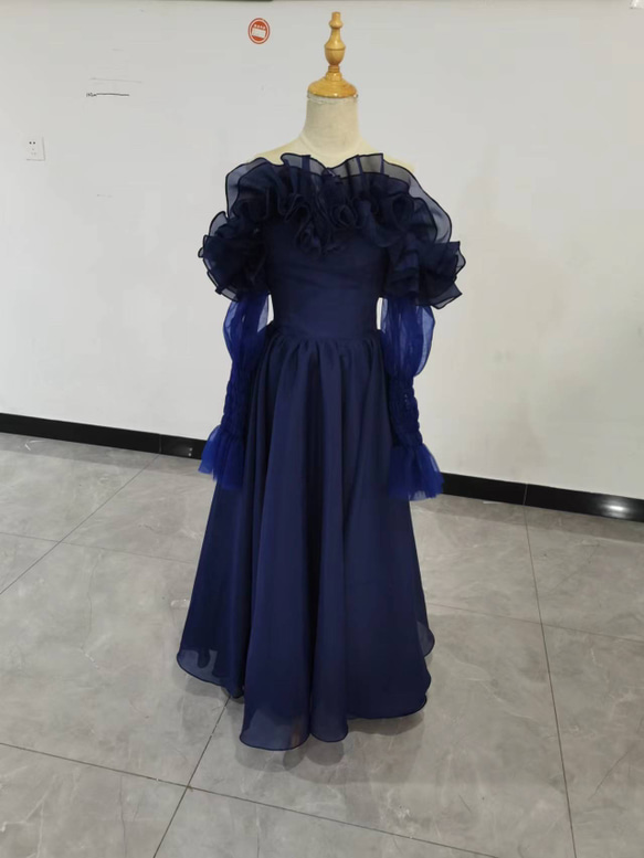 即納！爽やかで優しいブルー パーティードレス 取り外し袖 高級  