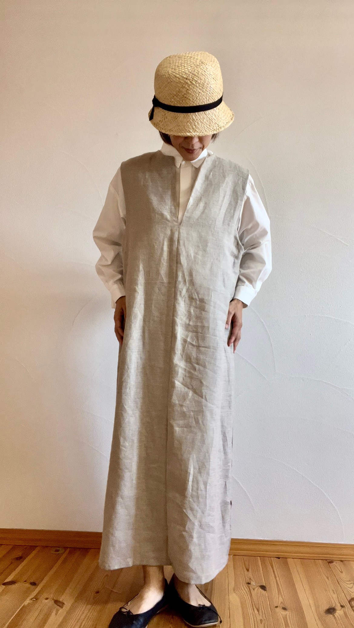 リネン　ボックスラインのワンピース
