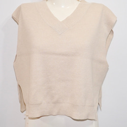 Basic V-neck Knit Vest (beige) ニットベスト ベージュ 薄茶 カジュアル 5枚目の画像