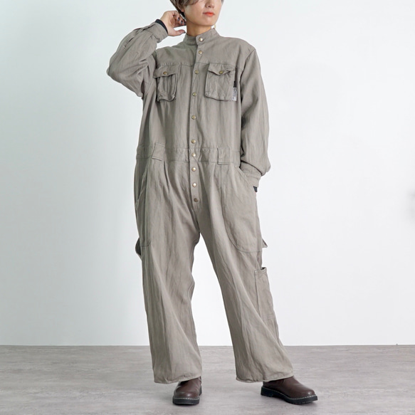 寬鬆 Shigotonin 連身服/卡其色/Mikawa 紡織品 第10張的照片