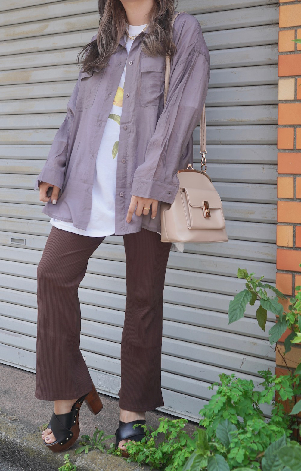 Rib Flare Easy Pants (dark brown) ワイドパンツボルドー 赤紫 カジュアル 4,658円