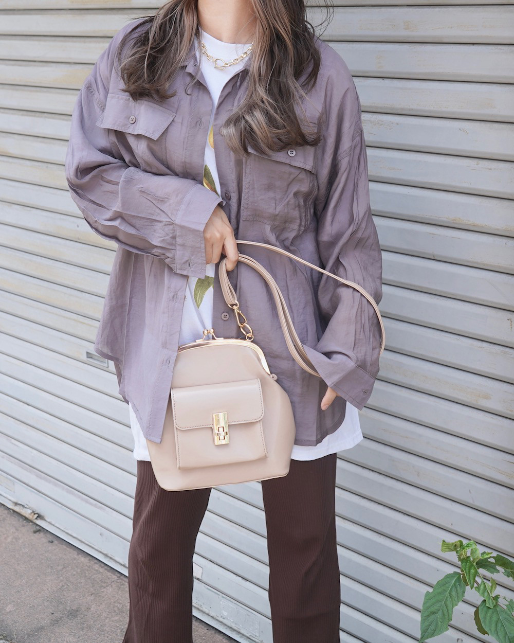 Oversized Sheer CPO Shirts (dusty lavender) 長袖ブラウス パープル 紫