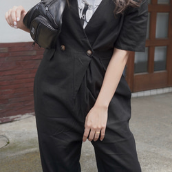 Double Breasted S/S Jumpsuit (black)セットアップ ブラック 黒 カジュアル 4枚目の画像