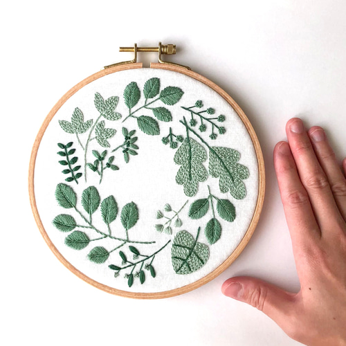 Botanical ファブリックパネル 直径16cm /刺繍 インテリア アート