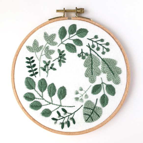 Botanical ファブリックパネル 直径16cm /刺繍 インテリア アート