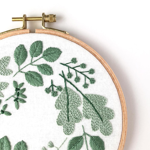 Botanical ファブリックパネル 直径16cm /刺繍 インテリア