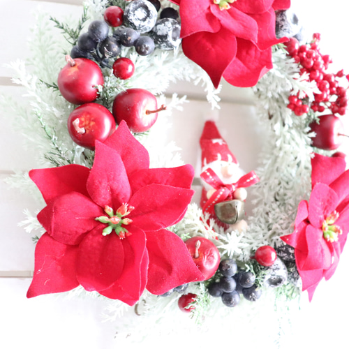 クリスマスリース✨ベル付き✨フラワーリース大✨造花 早割クリスマス2023】ベルを抱えサンタもひと休み☆森のクリスマス