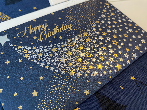 再入荷！人気商品！イタリア製　大人のバースデーカード『華やかなお誕生日カード　綺麗な星柄』～中紙付き～ 5枚目の画像