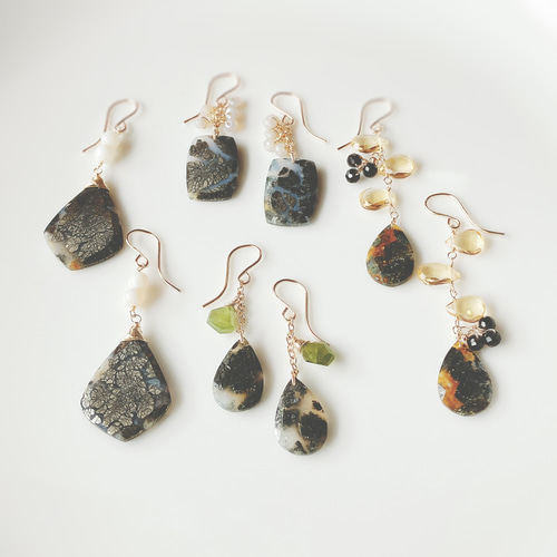 マーカサイト 14kgfピアス 天然石