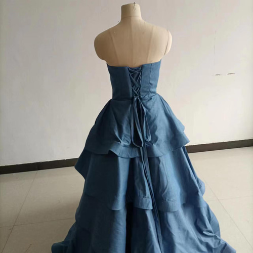 送料無料！ブルーグレー デニムドレス 取り外しオフショルダー  