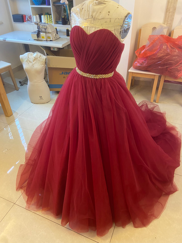 新品在庫処理！激安！赤 カラードレス ベアトップ ノースリーブ 結婚式  