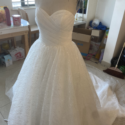 フランス風 パーティードレス グレー ベアトップ 取り外しオフ  