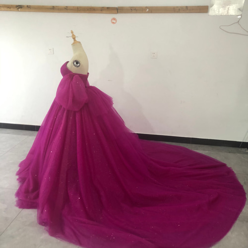 華やか 取り外し袖 エアリー感 ビビッドピンク ウェディングドレス  