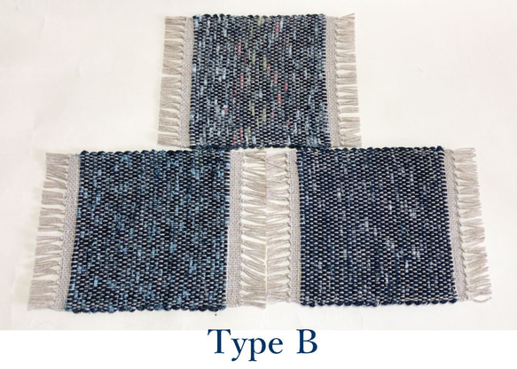 裂き織り　コースター☆彡麻糸フリンジタイプ（3種） 2枚目の画像